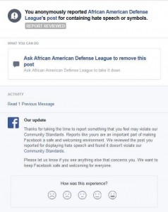 Facebook reporting that said post didn't violate community standards
